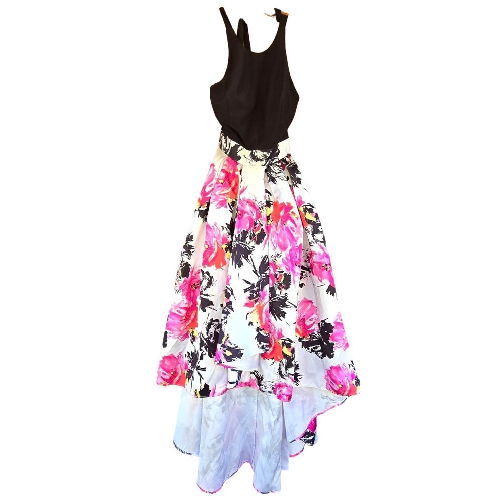 Leslie Fay Black & Floral High-Low Dress Size 2